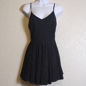 Noble U black floral jacquard sleeveless open tie back mini dress